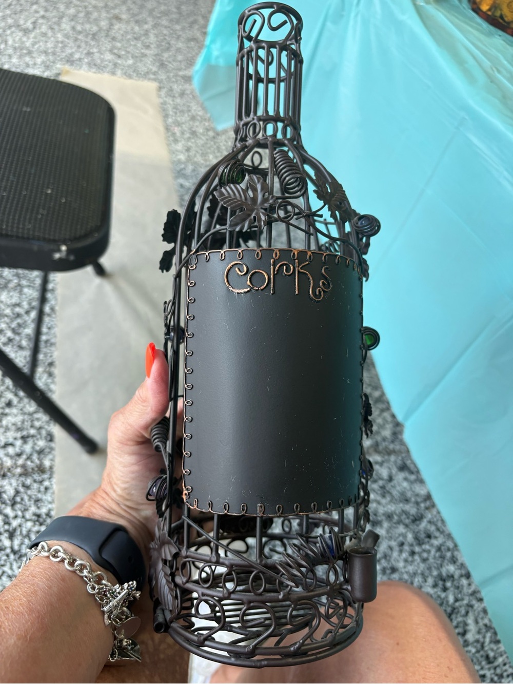 Metal Wine Bottle Cork Holder - Black with copper color Decorative Bottle Stand